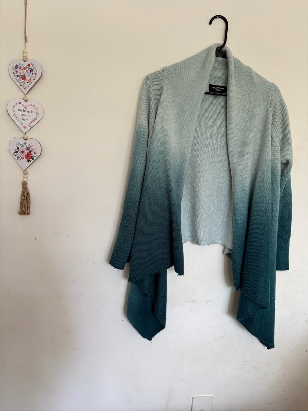 Canyon River Blues Open Cardigan Two Tone Ombré Hi Lo Sweater Granny Comfy Knit